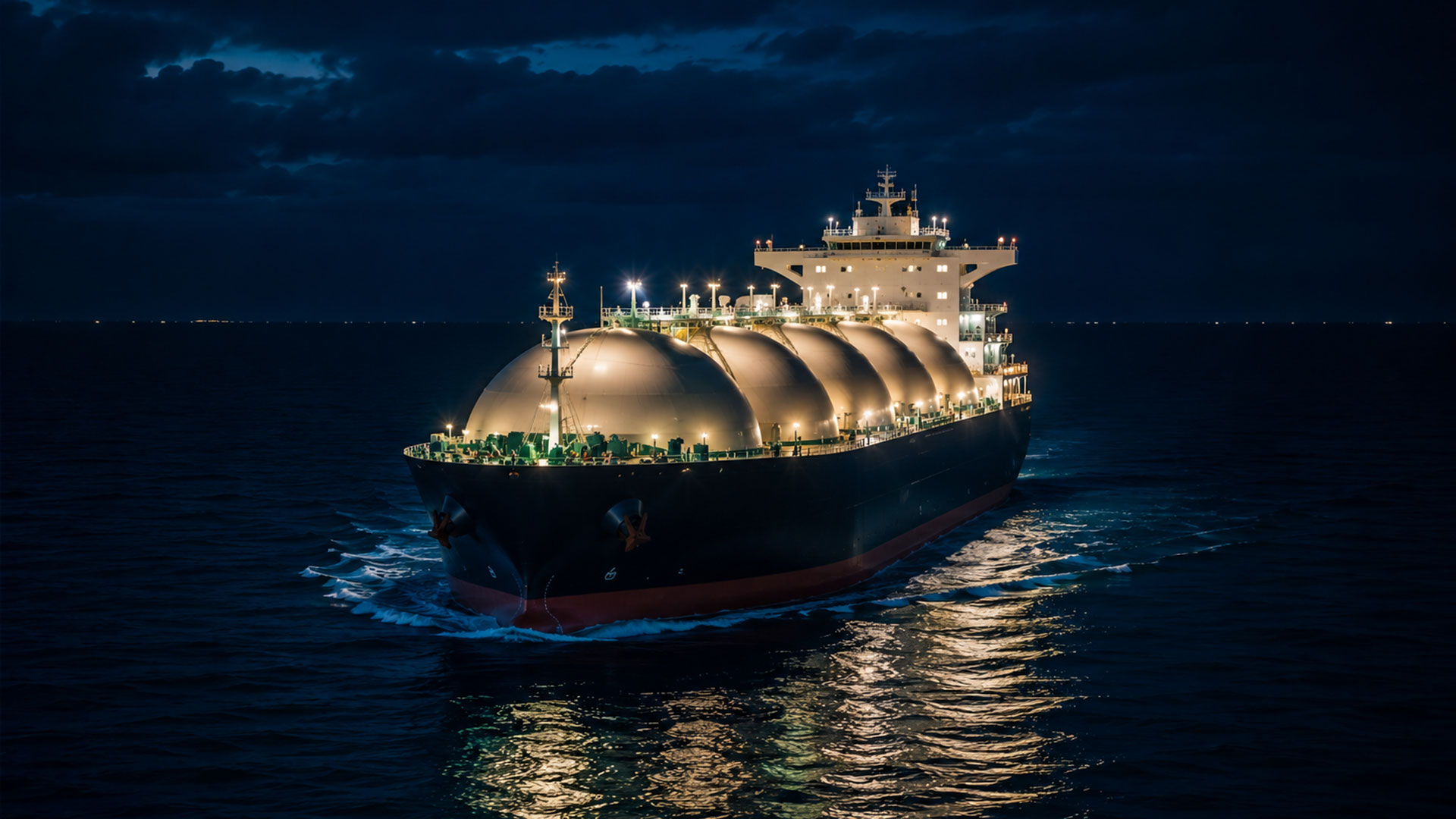 Tanker at sea at night